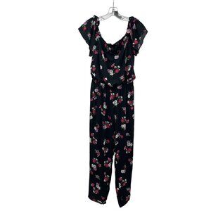 Express Womens Floral Jumpsuit Short Sleeve Black/Multi Size Small